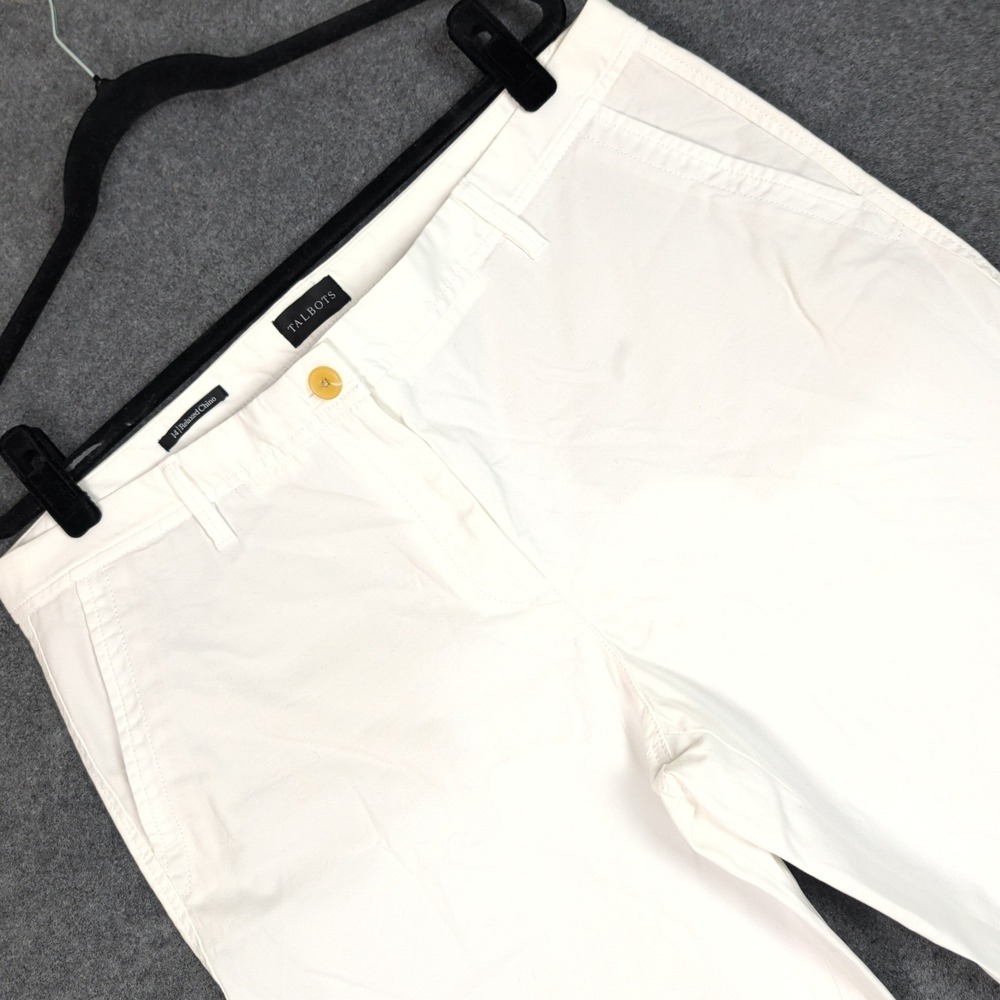 Talbots Relaxed Chino Pants Womens 14 White Cotton Blend Straight Leg Mid Rise